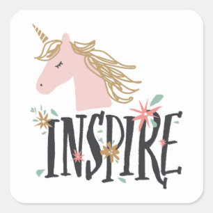 Sticker Carré Inspirez la licorne de crinière d'or de
