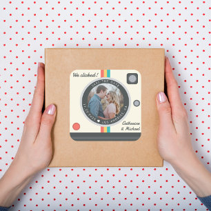 Sticker Carré Instant Camera Couple Photo Unique Enregistrer La