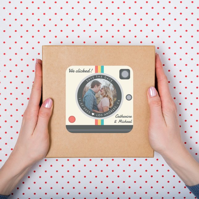 Sticker Carré Instant Camera Couple Photo Unique Enregistrer La  (Créateur téléchargé)