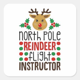 Sticker Carré Instructeur de vol de rennes du pôle Nord Noël