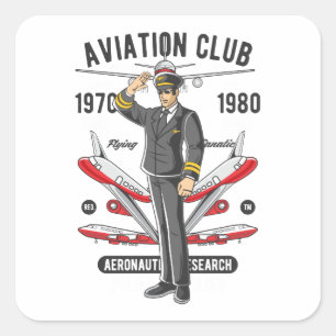 Sticker Carré Instructeur de vol du pilote du Club de l'aviation