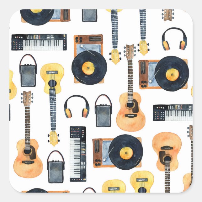 Sticker Carré Instruments de musique : aquarelle transparente (Devant)