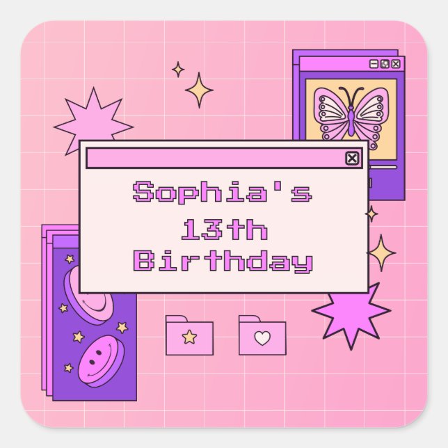 Sticker Carré Interface d'ordinateur rétro des années 2000 Y2K F (Devant)