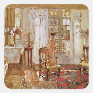 Sticker Carré Intérieur avec une femme en jaune devant