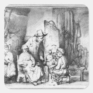 Sticker Carré Intérieur de studio avec la peinture de peintre