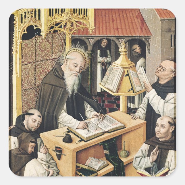 Sticker Carré Intérieur d'un Scriptorium, École de Ségovie (Devant)