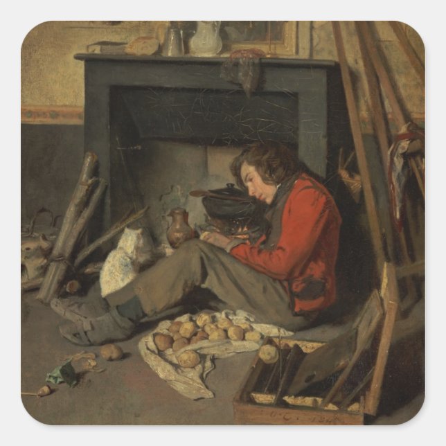 Sticker Carré Intérieur d'un Studio, 1845 (huile sur toile) (Devant)