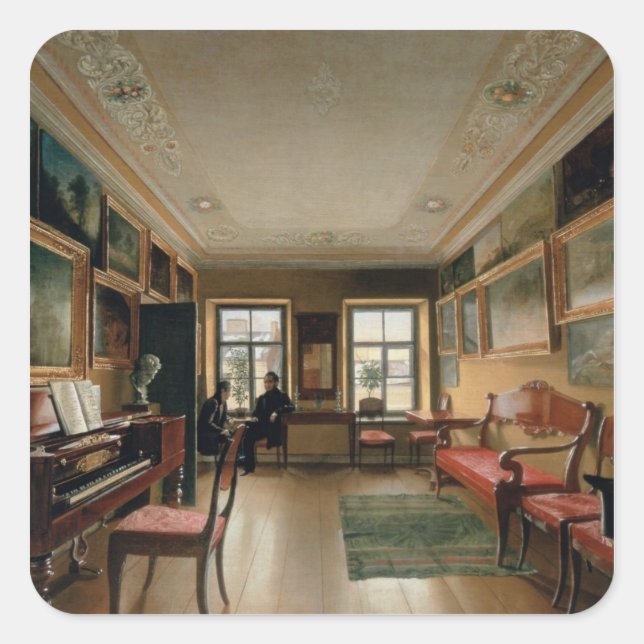 Sticker Carré Intérieur d'une maison de maître, années 1830 (Devant)