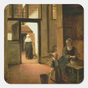 Sticker Carré Interior of a Dutch House (oil on panel)