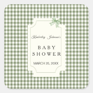 Sticker Carré Invitation au Baby shower de En vichy de Sage Gree
