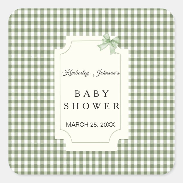 Sticker Carré Invitation au Baby shower de En vichy de Sage Gree (Devant)