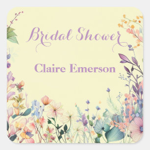 Sticker Carré Invitation cadre floral bohème