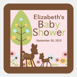 Sticker Carré Invitation de baby shower de fille de cerfs