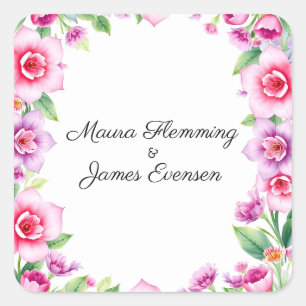 Sticker Carré Invitation florale rose et violette