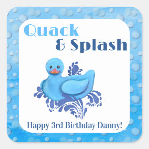 Sticker Carré Invitation pour les 3 ans de Quack and Splash Duck