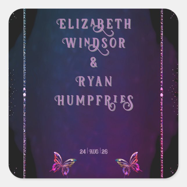 Sticker Carré Invitations élégantes Mauve et Gold Wedding (Devant)