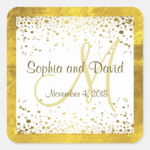 Sticker Carré Invitations pour mariages   Monogramme Gold Confet