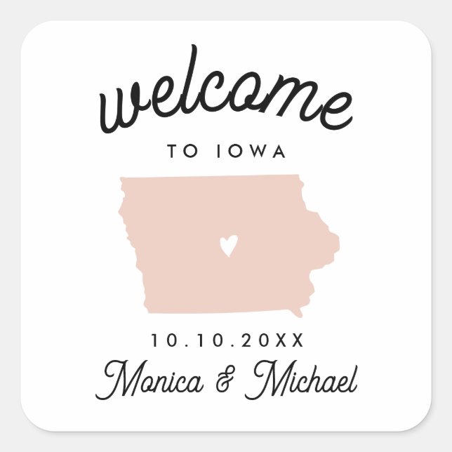 Sticker Carré IOWA State Destination Mariage N'IMPORTE QUELLE CO (Devant)