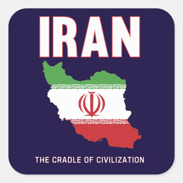 Sticker Carré Iran Pride Carte du drapeau iranien Perse (Devant)