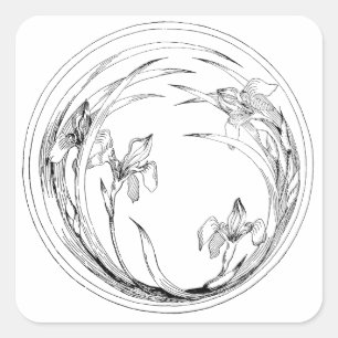 Sticker Carré Iris vintages de Nouveau d'art - modèle d'iris