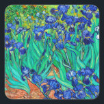 Sticker Carré Irises (1889) Art botanique Van Gogh Retro Floral<br><div class="desc">Ces superbes stickers en papier papeterie, "Irises" de 1889, présentent les exquises fleurs d'iris bleu du tableau impressionniste du maître Vincent Van Gogh sur l'impressionnisme du jardin botanique d'iris bleu. L'année précédant sa mort en 1890, alors qu'il était patient à l'établissement Saint-Paul-de-Mausole de Saint-Rémy-de-Provence, en France, Vincent van Gogh a...</div>