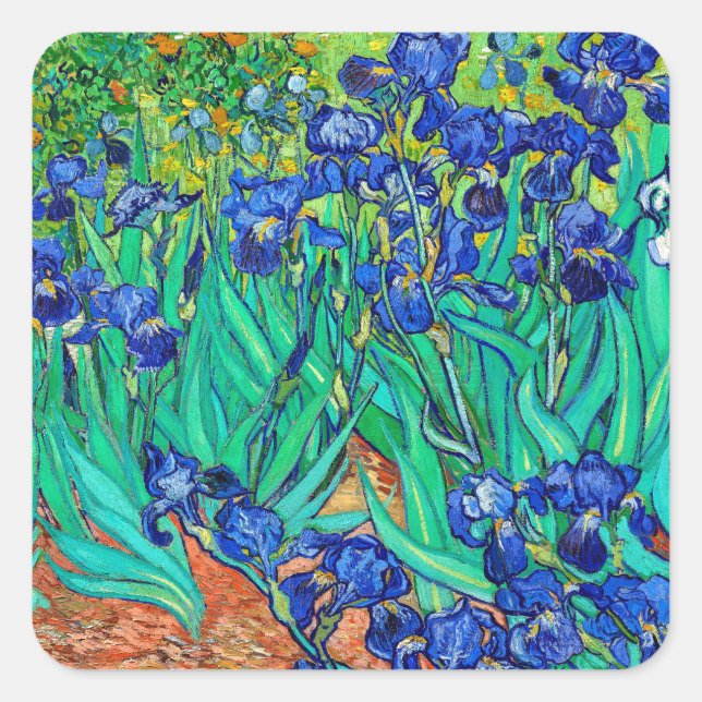 Sticker Carré Irises (1889) Art botanique Van Gogh Retro Floral (Devant)