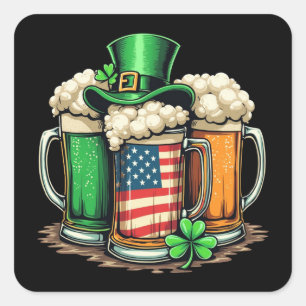 Sticker Carré Irish Beer Irlande Jour de la Saint Patrick Boisso