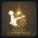 Sticker Carré Irish Dance Soft Shoe Golden Christmas<br><div class="desc">Ce sticker Irish Dance Joyeux Noël design présente une silhouette Irish Dancer danse chaussure douce avec un ornement de vacances doré. -</div>