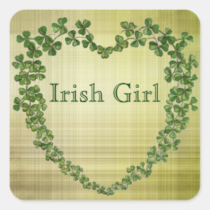 Sticker Carré Irish Girl Shamrock Heart