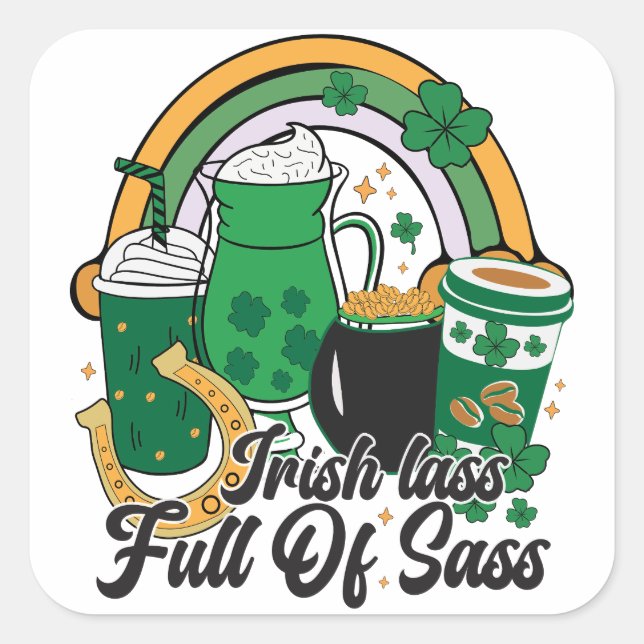 Sticker Carré Irish Lass Full of Sass - Cheeky St. Patrick's Day (Devant)