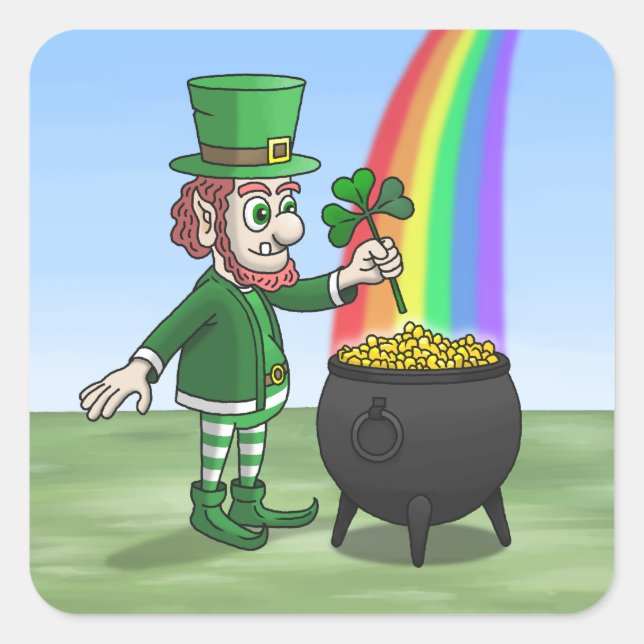 Sticker Carré Irish leprechaun and the pot full of gold (Devant)