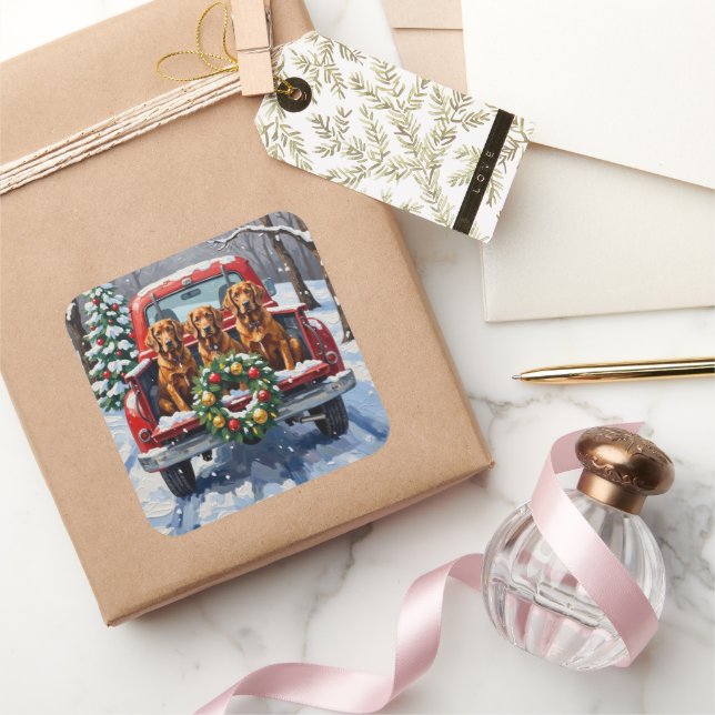 Sticker Carré Irish Red Setter Christmas Red Truck Holiday (Cadeaux)