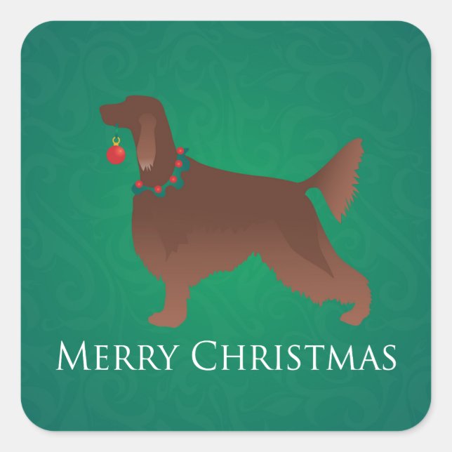 Sticker Carré Irish Setter Chien Joyeux Noël Design (Devant)