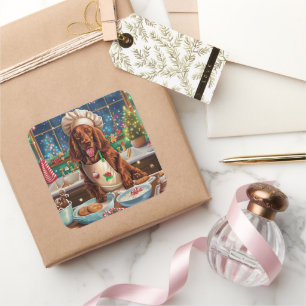 Sticker Carré Irish Setter Gâteau de vacances : Noël festif