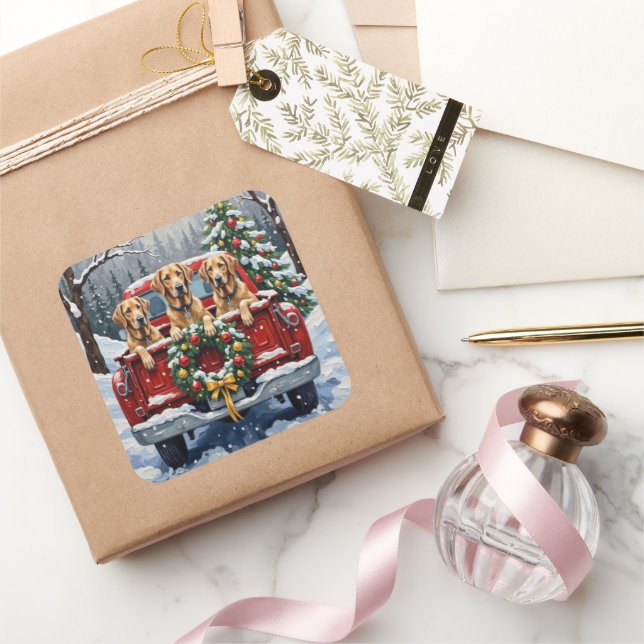 Sticker Carré Irish Wolfhound Christmas Red Truck Holiday Gift (Cadeaux)