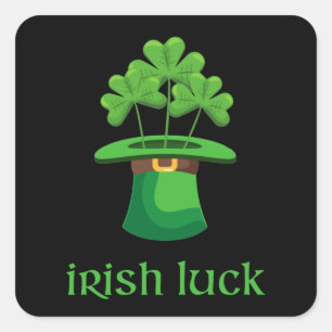 Sticker Carré Irlandais Lucky Shamrock Clover Leprechaun Casquet