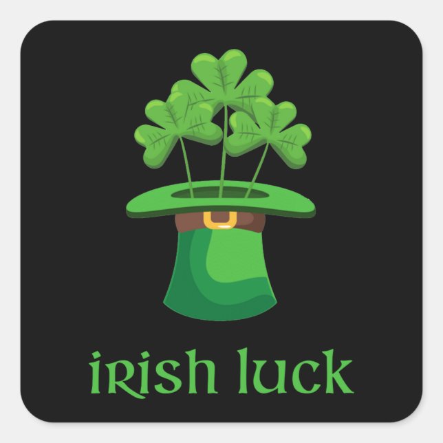 Sticker Carré Irlandais Lucky Shamrock Clover Leprechaun Casquet (Devant)