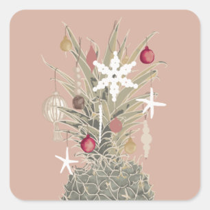 Sticker Carré Island Pine, style hawaïen Noël