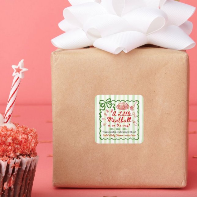 Sticker Carré Italian Theme Baby Shower Green Bow Small (Créateur téléchargé)