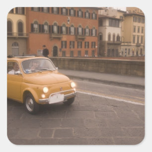 Sticker Carré Italie, Florence. Fiat 800 Rally traverse l'Arno