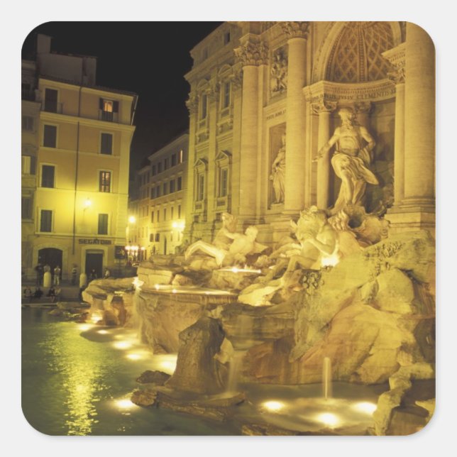 Sticker Carré Italie, Rome. Fontaine de Trevi la nuit. (Devant)