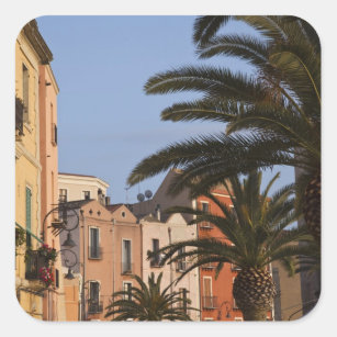 Sticker Carré Italie, Sardaigne, Cagliari. Bâtiments et palmiers