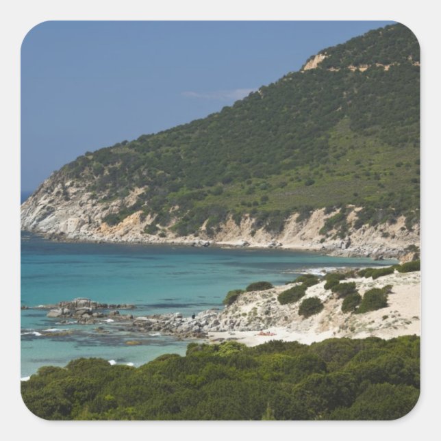 Sticker Carré Italie, Sardaigne, Solanas. Plage. (Devant)
