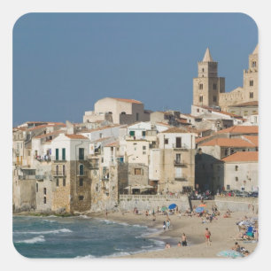 Sticker Carré Italie, Sicile, Cefalu, Vue ville avec Duomo de