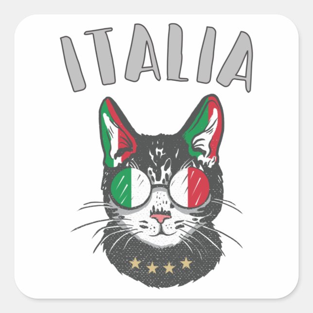 Sticker Carré Italie Soccer Chat Mascotte drapeau italien (Devant)