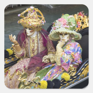 Sticker Carré Italie, Venise. Couple habillé de costumes pour