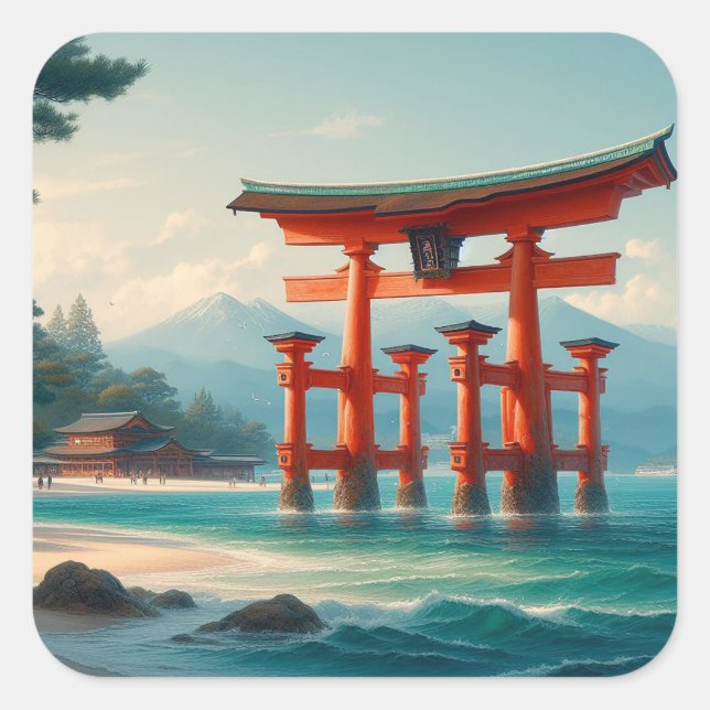 Sticker Carré Itsukushima Torii, Sanctuaire Itsukushima, Miyajim (Devant)