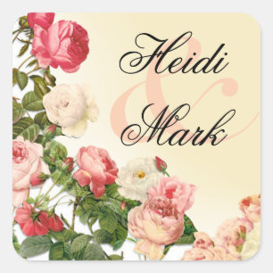 Sticker Carré Ivoire rose Romance floral vintage des roses  
