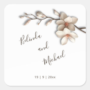 Sticker Carré Ivory 3D Magnolia Fleurs Mariage