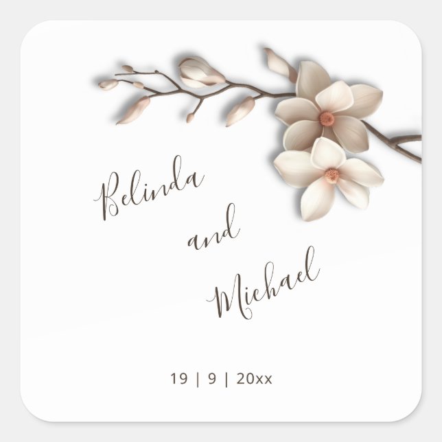Sticker Carré Ivory 3D Magnolia Fleurs | Mariage (Devant)